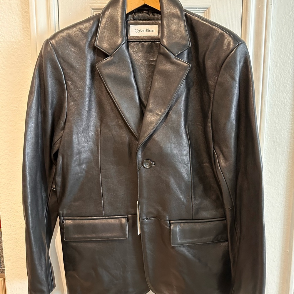 Calvin Klein Black Leather Jacket. SOLD